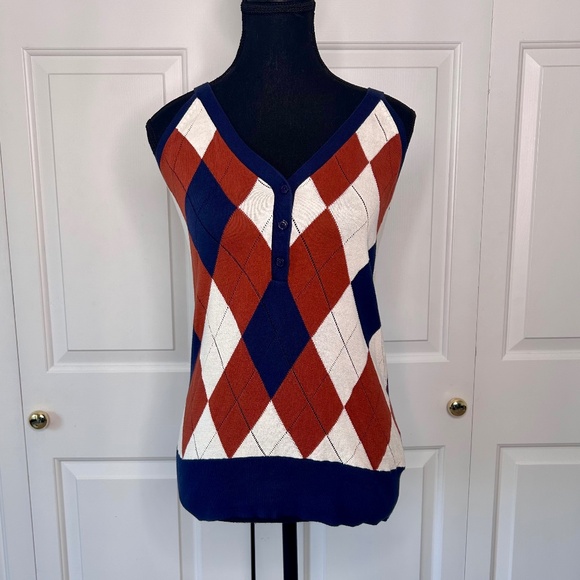 NEW Ben Sherman Argyle Sweater Vest in Navy, Cream and Orange Size M - Picture 1 of 5